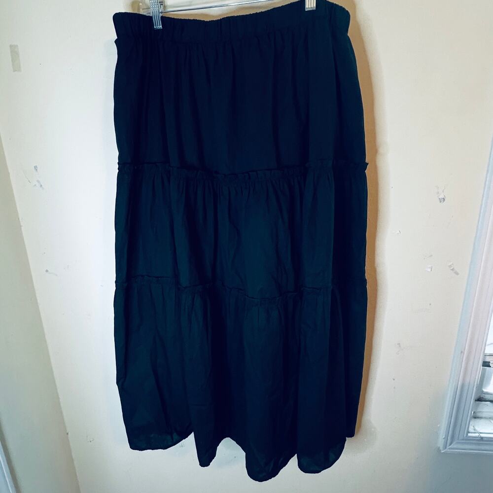 Lane Bryant Tiered Maxi Skirt Size 18/20 Black Cotton Pull on Pockets Whimsigoth